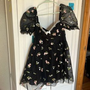 Black floral shein puff sleeve dress